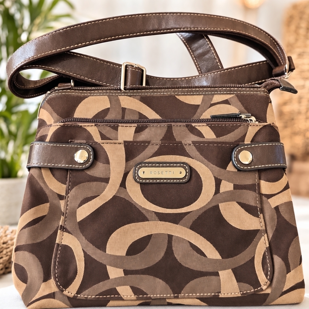 Rosetti Brown Monogram Crossbody Bag Canvas Adjustable Strap - Picture 6 of 6